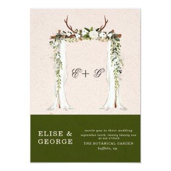 Boho Deer Antlers White Canopy Unique Wedding Invitation Front View