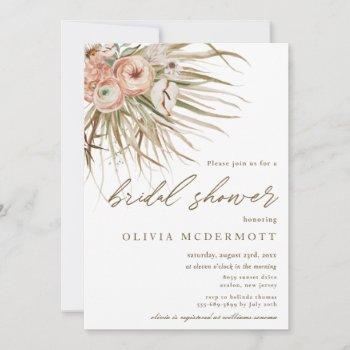 boho dried palm leaves grass floral bridal shower invitation