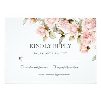 Boho Dusty Pale Pink Roses Floral Greenery Wedding Rsvp Card Front View