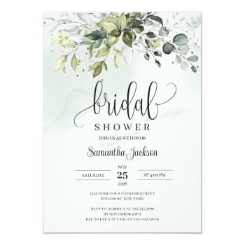 Boho Eucalyptus Greenery Foliage Gold Sparkles Invitation Front View