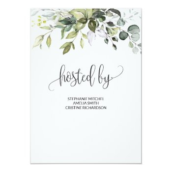Boho Eucalyptus Greenery Foliage Gold Sparkles Invitation Front View