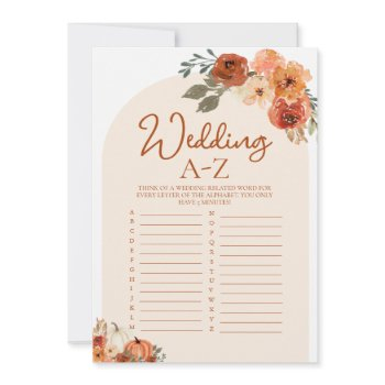 boho fall pumpkin wedding a-z bridal shower game invitation