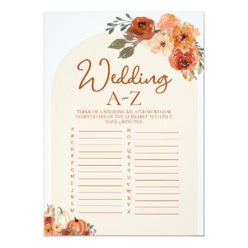 Boho Fall Pumpkin Wedding A-z Bridal Shower Game Invitation Front View