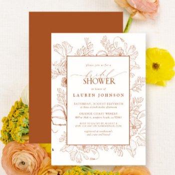 boho fall terracotta floral line art bridal shower invitation