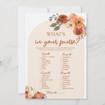 boho fall what's in your purse bridal shower game invitation