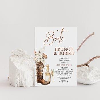 boho floral boots brunch bubbly bridal shower invitation