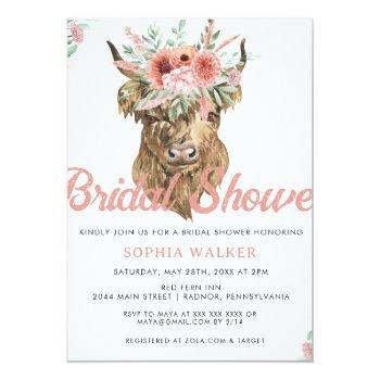 Boho Floral Cow Print Western Bridal Shower  Invitation Front View