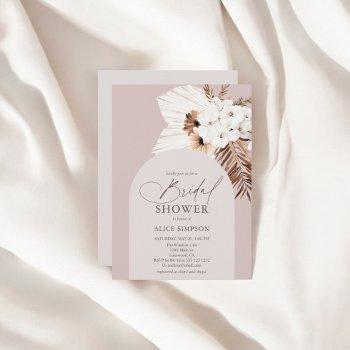 boho floral dried leaves beige bridal shower invitation