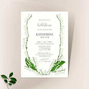 boho floral frame lily valley green bridal shower invitation