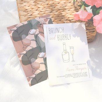 boho floral green & pink champagne brunch & bubbly invitation