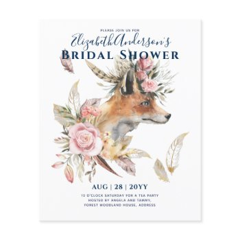 boho fox bridal shower woodland feathers floral flyer