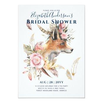 Boho Fox Bridal Shower Woodland Feathers Floral Flyer Front View