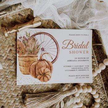 boho pampas floral pumpkin fall bridal shower invitation