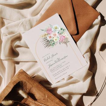 boho pampas grass blush floral arch bridal shower invitation