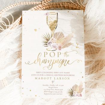 boho pampas grass pop the champagne bridal shower  invitation