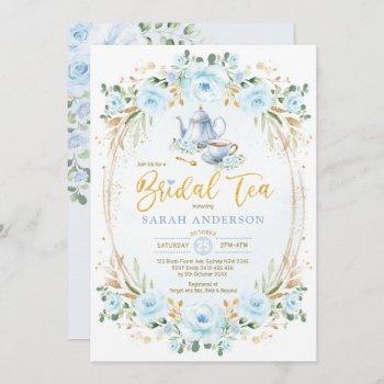 boho pastel blue flower bridal shower tea party invitation