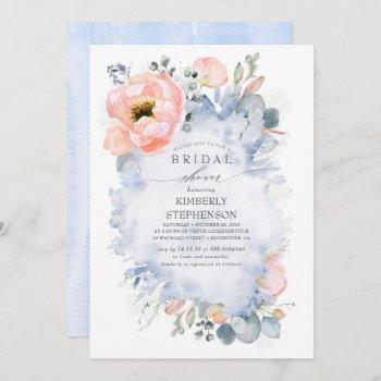 boho peach flowers soft dusty blue bridal shower invitation