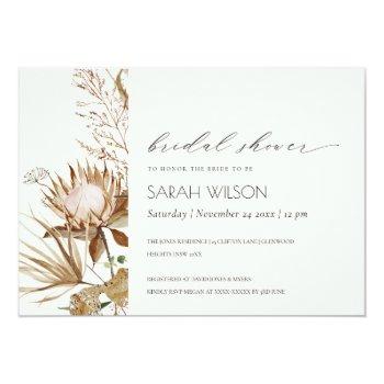 Boho Protea Dried Palm Floral Bridal Shower Invite Front View