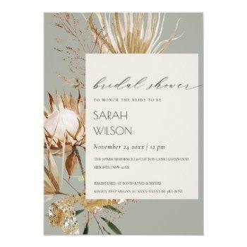 Boho Protea Dried Palm Floral Bridal Shower Invite Front View