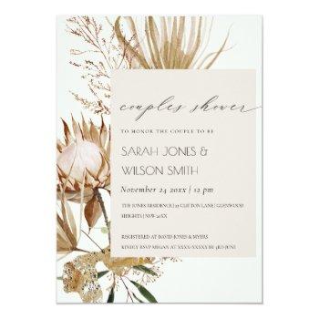 Boho Protea Dry Palm Floral Couples Shower Invite Front View