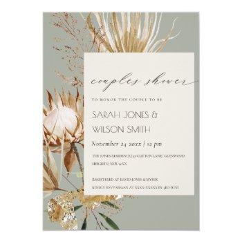 Boho Protea Dry Palm Floral Couples Shower Invite Front View