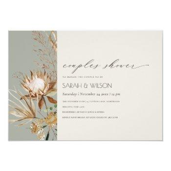 Boho Protea Dry Palm Floral Couples Shower Invite Front View