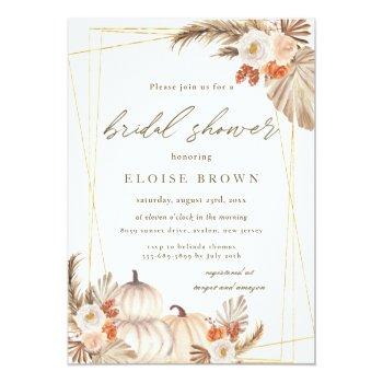 Boho Pumpkin Pampas Grass Geometric Bridal Shower  Invitation Front View