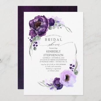 boho purple floral royal bridal shower invitation