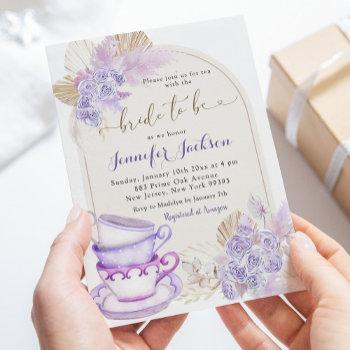 Boho Purple Lilac Floral Bridal Shower Tea Party Invitation Front View