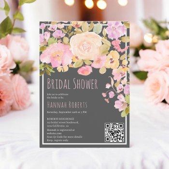 boho qr pastel pink peach floral bridal shower invitation