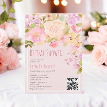 boho qr pastel pink peach floral bridal shower invitation