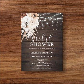 boho rustic wood beige floral bridal shower invitation