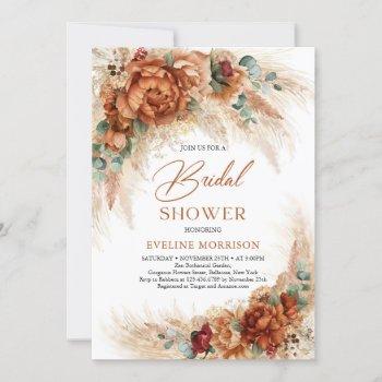 boho terracotta burnt orange flowers eucalyptus invitation