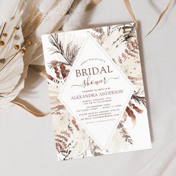 boho terracotta pampas grass beige bridal shower invitation