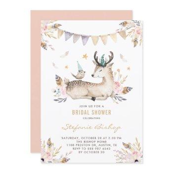boho watercolor deer woodland bridal shower invitation