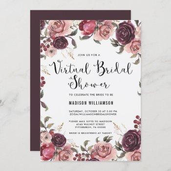 boho watercolor fall floral virtual bridal shower invitation