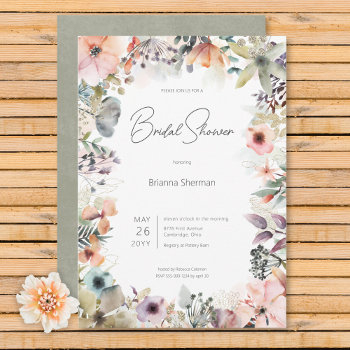 boho watercolor floral  bridal shower invitation