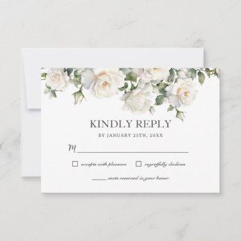 boho white ivory roses floral greenery wedding rsvp card