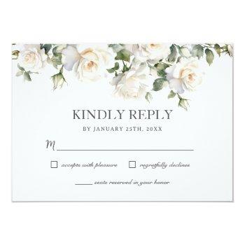 Boho White Ivory Roses Floral Greenery Wedding Rsvp Card Front View