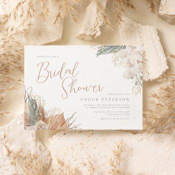 boho white orchid & pampas grass bridal shower invitation