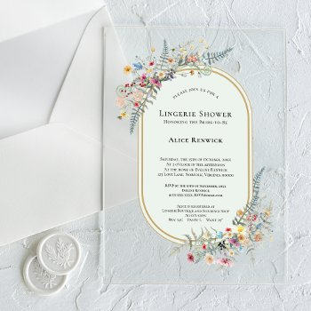 boho wildflower fern mint green lingerie shower acrylic invitations