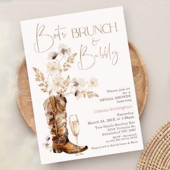 boho wildflowers boots brunch bubbly bridal shower invitation