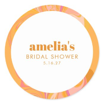 boho yellow pink marble custom bridal shower name classic round sticker