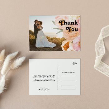 bold colorful floral | photo wedding thank you postcard