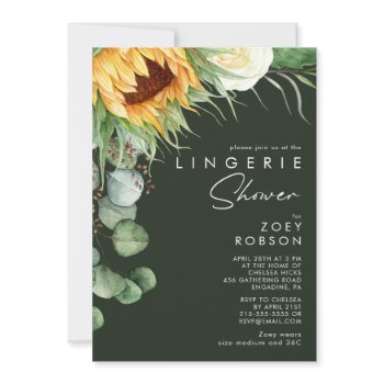 bold country sunflower dark green lingerie shower invitation