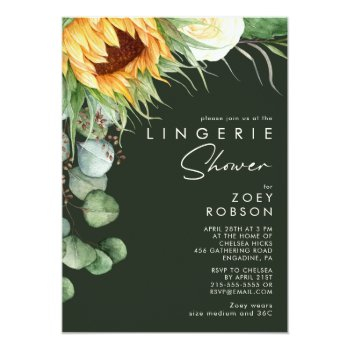 Bold Country Sunflower Dark Green Lingerie Shower Invitation Front View