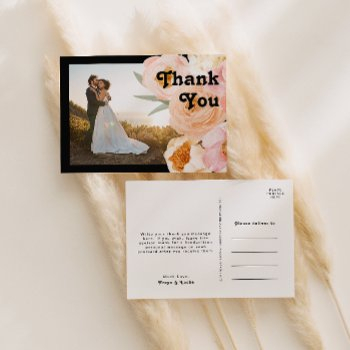 bold floral black | photo thank you postcard