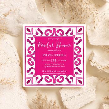 bold pink spanish talavera mexican bridal shower invitation