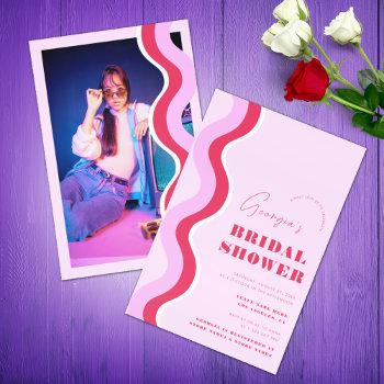 bold retro wave stripes pink and red bridal shower invitation