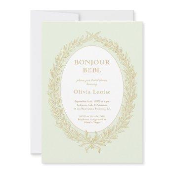 bonjour bebe french patisserie bridal shower green invitation